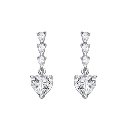 Sterling Silver CZ Heart Drop Earrings - EAG1426