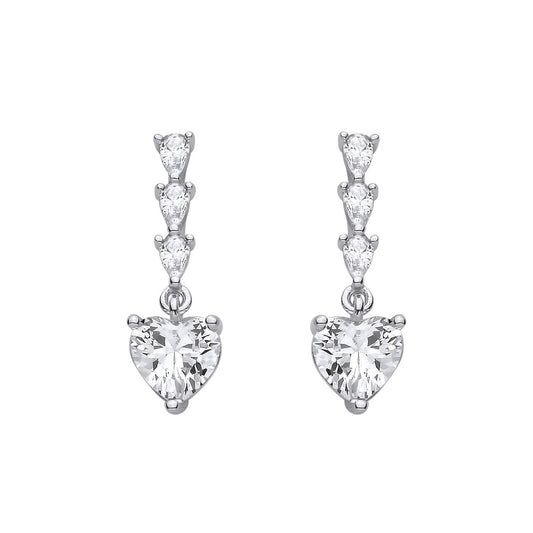 Sterling Silver CZ Heart Drop Earrings - EAG1426