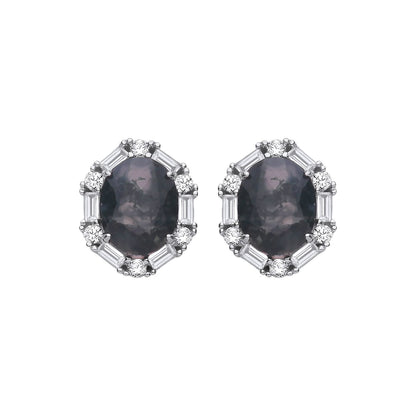 Sterling Silver CZ & Moss Agate Oval Cut Stud Earrings - EAG1428