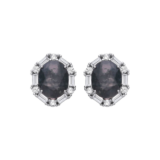 Sterling Silver CZ & Moss Agate Oval Cut Stud Earrings - EAG1428