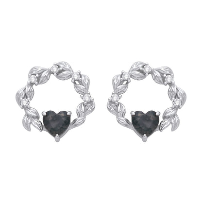 Sterling Silver CZ & Moss Agate Heart Vermeil Stud Earrings - EAG1430