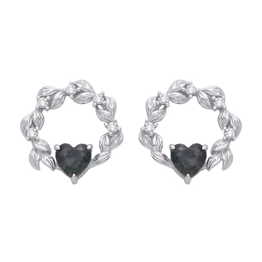 Sterling Silver CZ & Moss Agate Heart Vermeil Stud Earrings - EAG1430