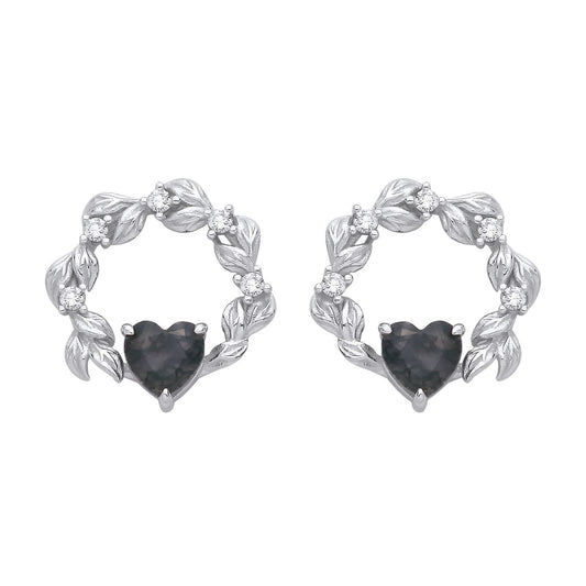 Silver  Black Heart Moss Agate CZ Spooky Fog Forest Drop Earrings - EAG1430