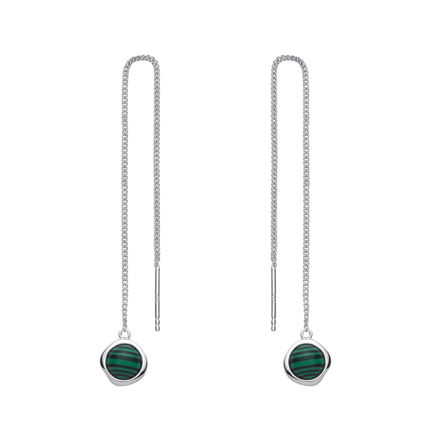 Silver  Green Malachite Organic Molten Threader Drop Earrings - EAG1432