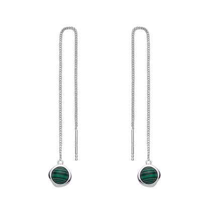Silver  Green Malachite Organic Molten Threader Drop Earrings - EAG1432