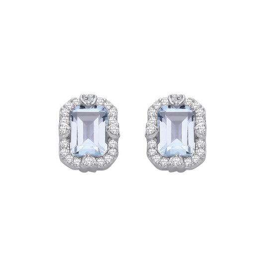 Sterling Silver CZ & Sky Blue Topaz Halo Cluster Stud Earrings - EAG1435