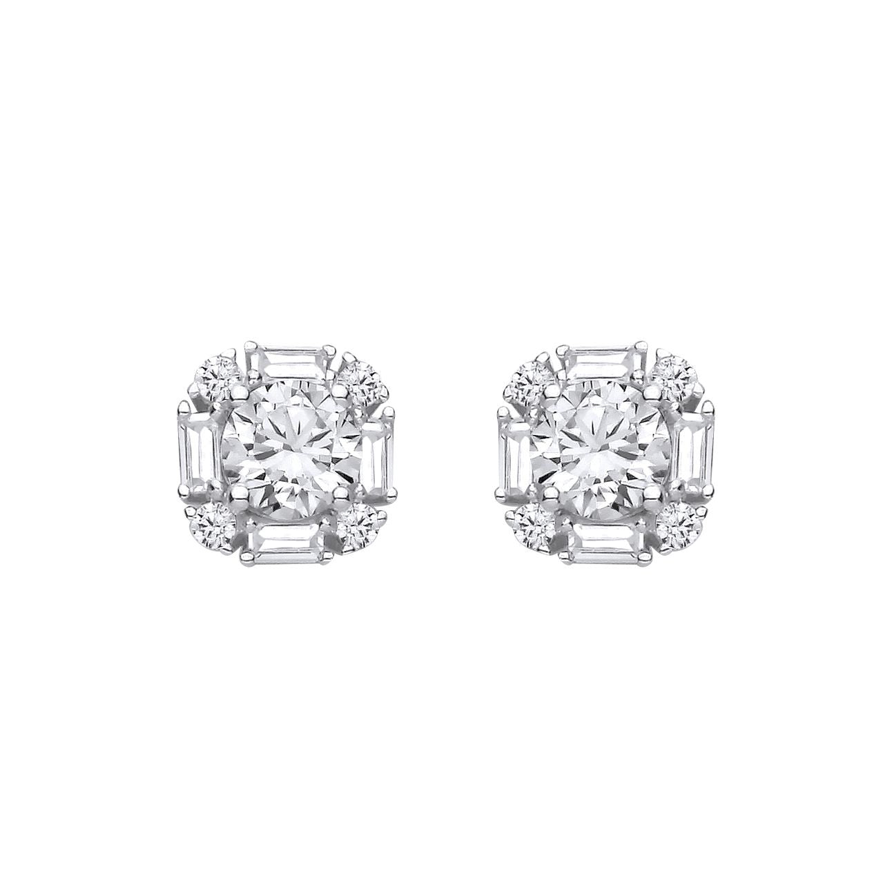 Sterling Silver CZ Halo Asscher Cut Stud Earrings - EAG1436