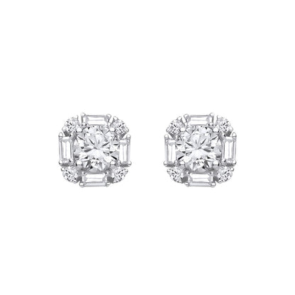 Sterling Silver CZ Halo Asscher Cut Stud Earrings - EAG1436