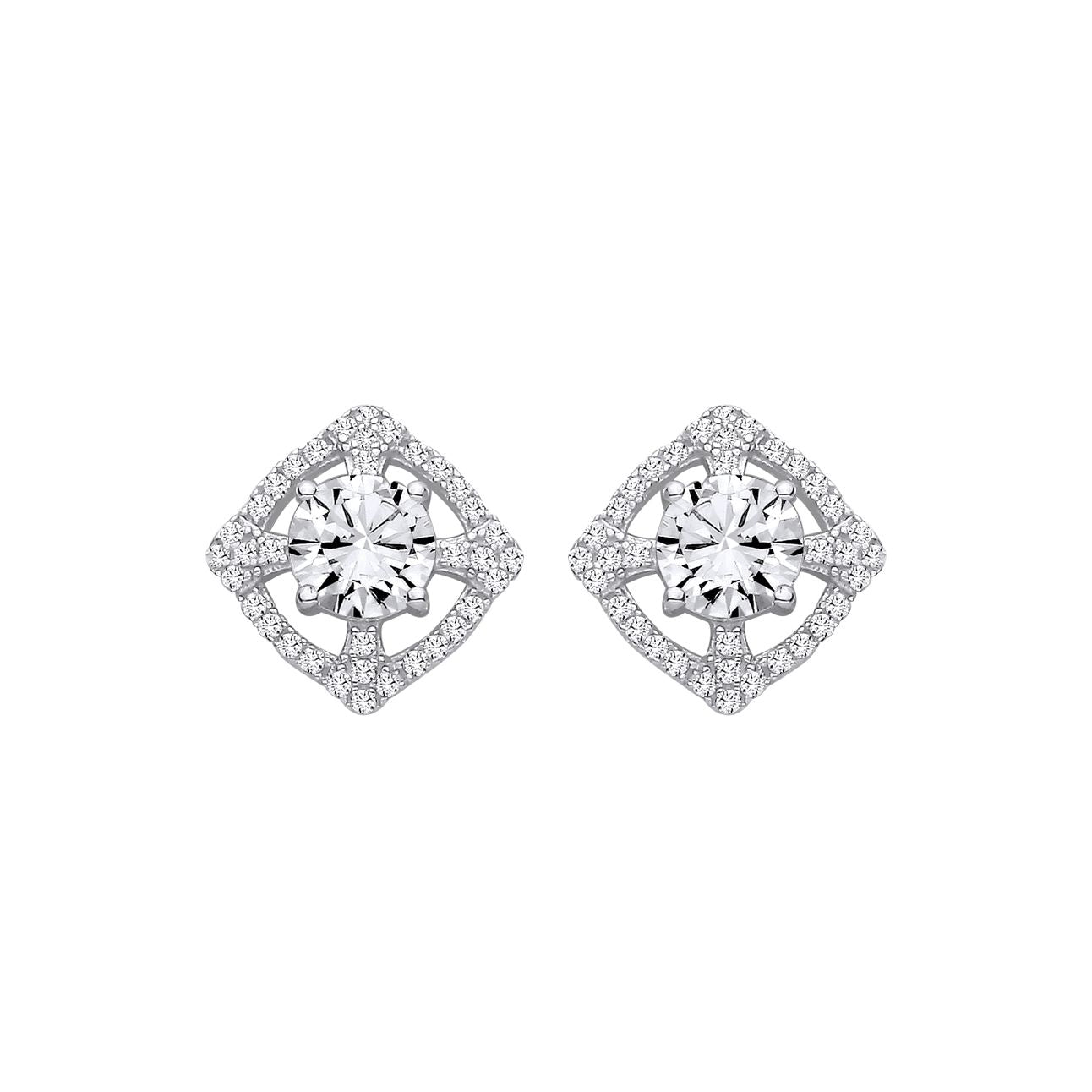 Sterling Silver CZ Halo Cluster Stud Earrings - EAG1437