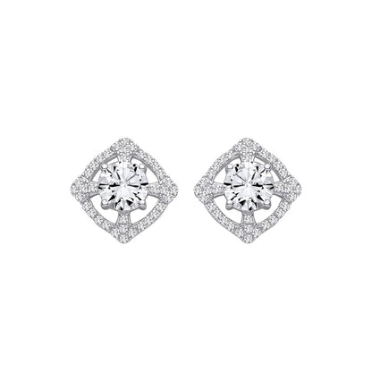 Sterling Silver CZ Halo Cluster Stud Earrings - EAG1437