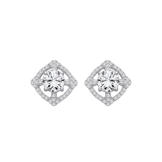 Sterling Silver CZ Halo Cluster Stud Earrings - EAG1437