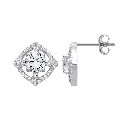 Sterling Silver CZ Halo Cluster Stud Earrings - EAG1437