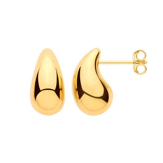 Gilded Silver  Molten Puffed Organic Teardrop Pear Drop Earrings - EAG1440