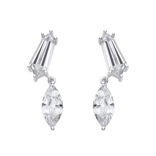 Sterling Silver CZ Kite & Marquise Cut Drop Earrings - EAG1441