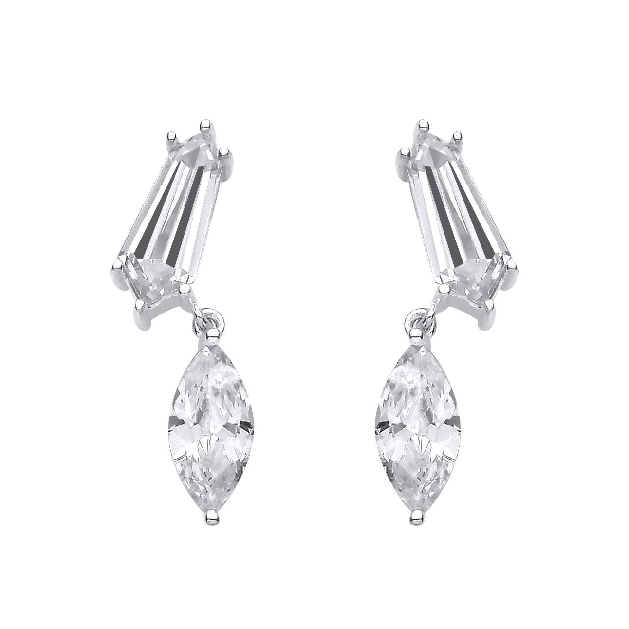 Silver  Hexagon CZ Toi et Moi Geometric Duology Drop Earrings - EAG1441