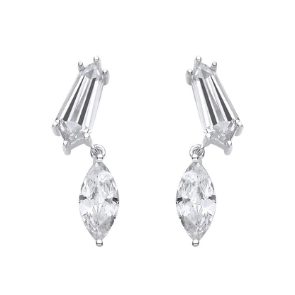 Silver  Hexagon CZ Toi et Moi Geometric Duology Drop Earrings - EAG1441