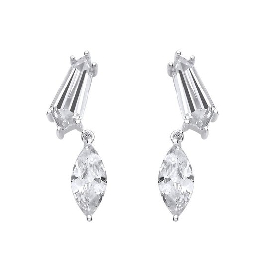 Silver  Hexagon CZ Toi et Moi Geometric Duology Drop Earrings - EAG1441