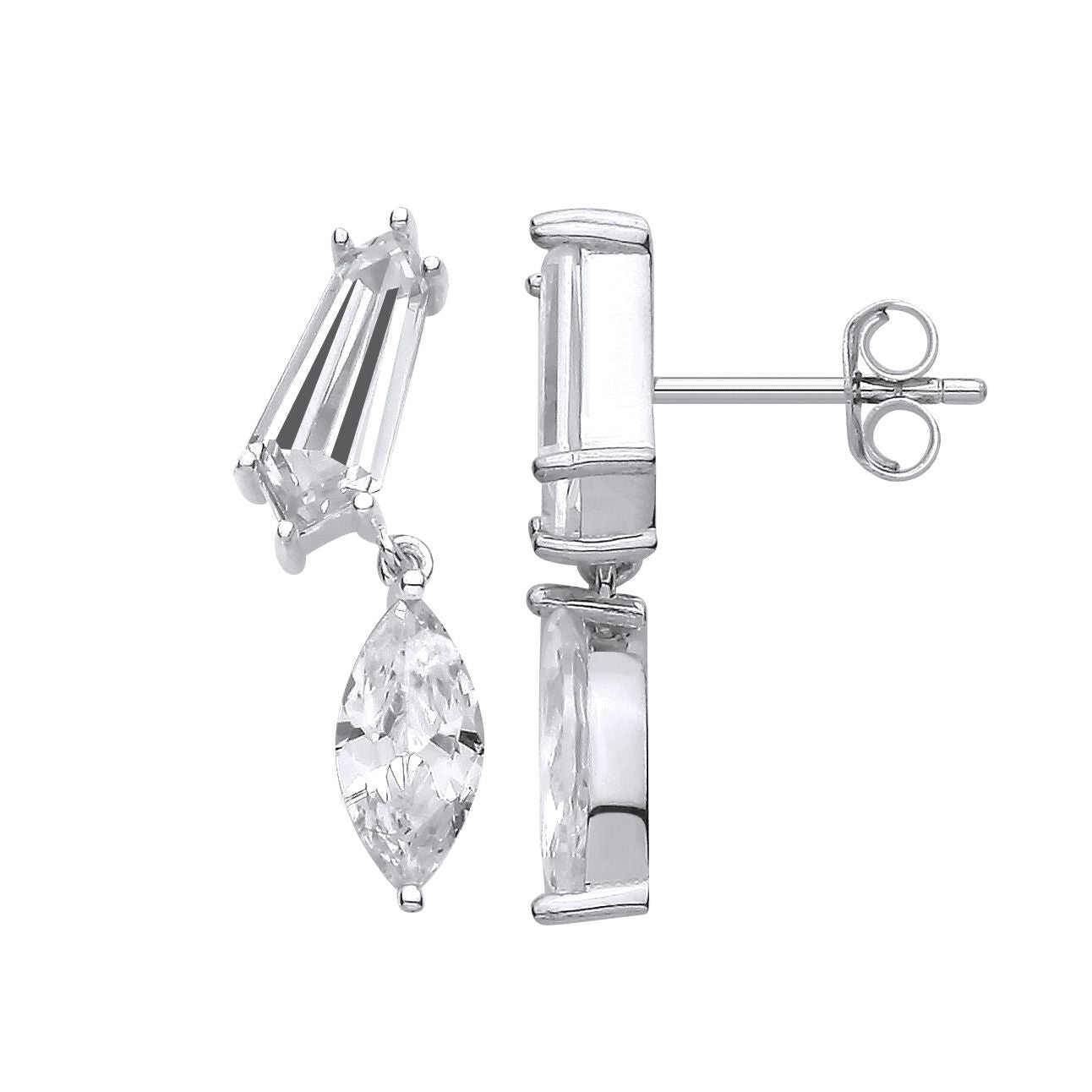 Silver  Hexagon CZ Toi et Moi Geometric Duology Drop Earrings - EAG1441