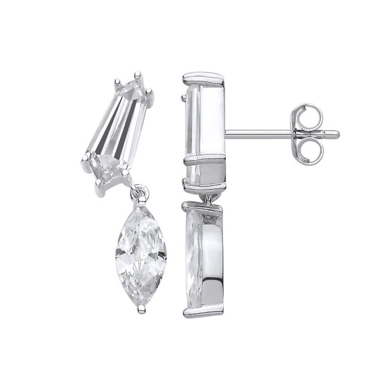 Silver  Hexagon CZ Toi et Moi Geometric Duology Drop Earrings - EAG1441