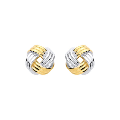 Gilded Silver  Square Ribbed Knot Stud Drop Earrings - EAG1444