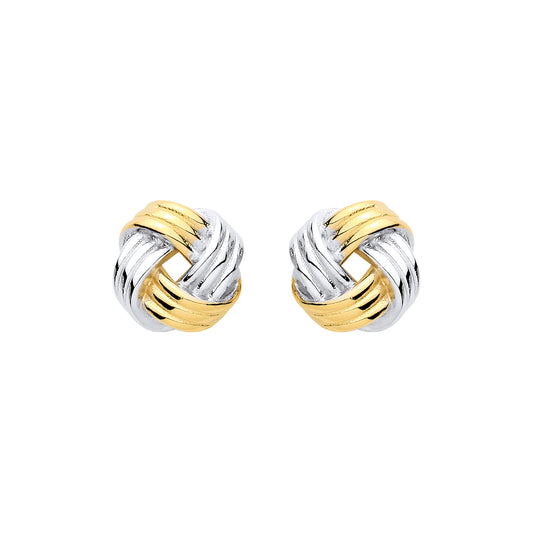 Gilded Silver  Square Ribbed Knot Stud Drop Earrings - EAG1444
