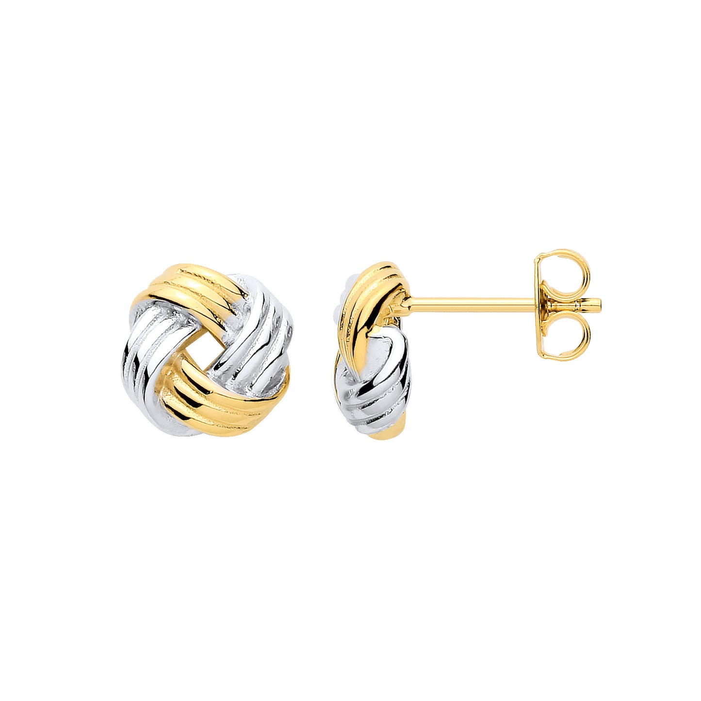 Gilded Silver  Square Ribbed Knot Stud Drop Earrings - EAG1444