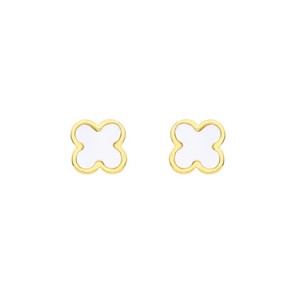 Gilded Silver  Irridescent Clover Flower MOP Minimal Stud Earrings - EAG1446