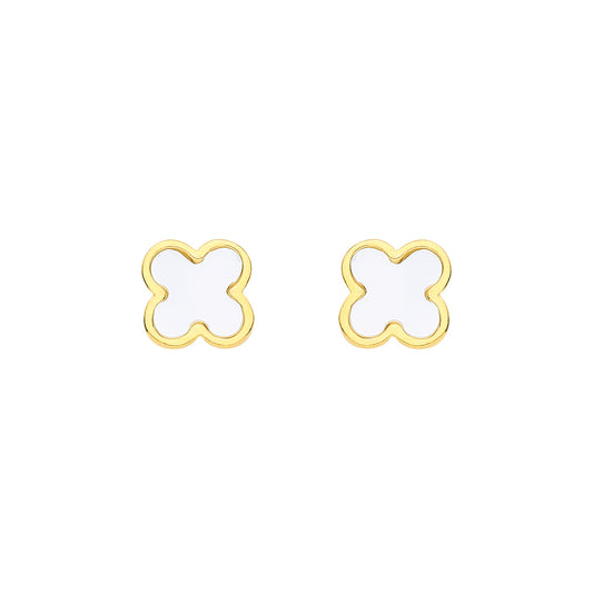 Gilded Silver  Irridescent Clover Flower MOP Minimal Stud Earrings - EAG1446