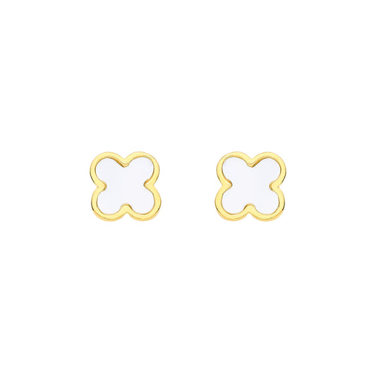Gilded Silver  Irridescent Clover Flower MOP Minimal Stud Earrings - EAG1446