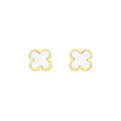 Gold-plated Silver  Irridescent MOP 4 Leaf Clover Stud Earrings - EAG1446