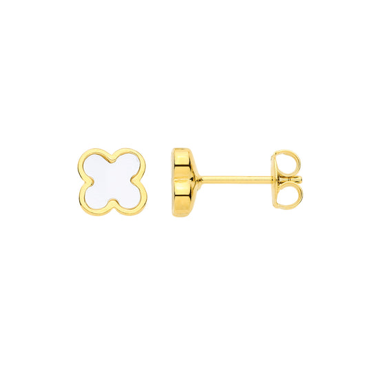 Gilded Silver  Irridescent Clover Flower MOP Minimal Stud Earrings - EAG1446