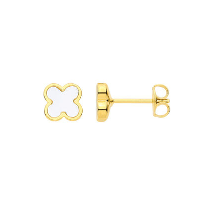 Gold-plated Silver  Irridescent MOP 4 Leaf Clover Stud Earrings - EAG1446