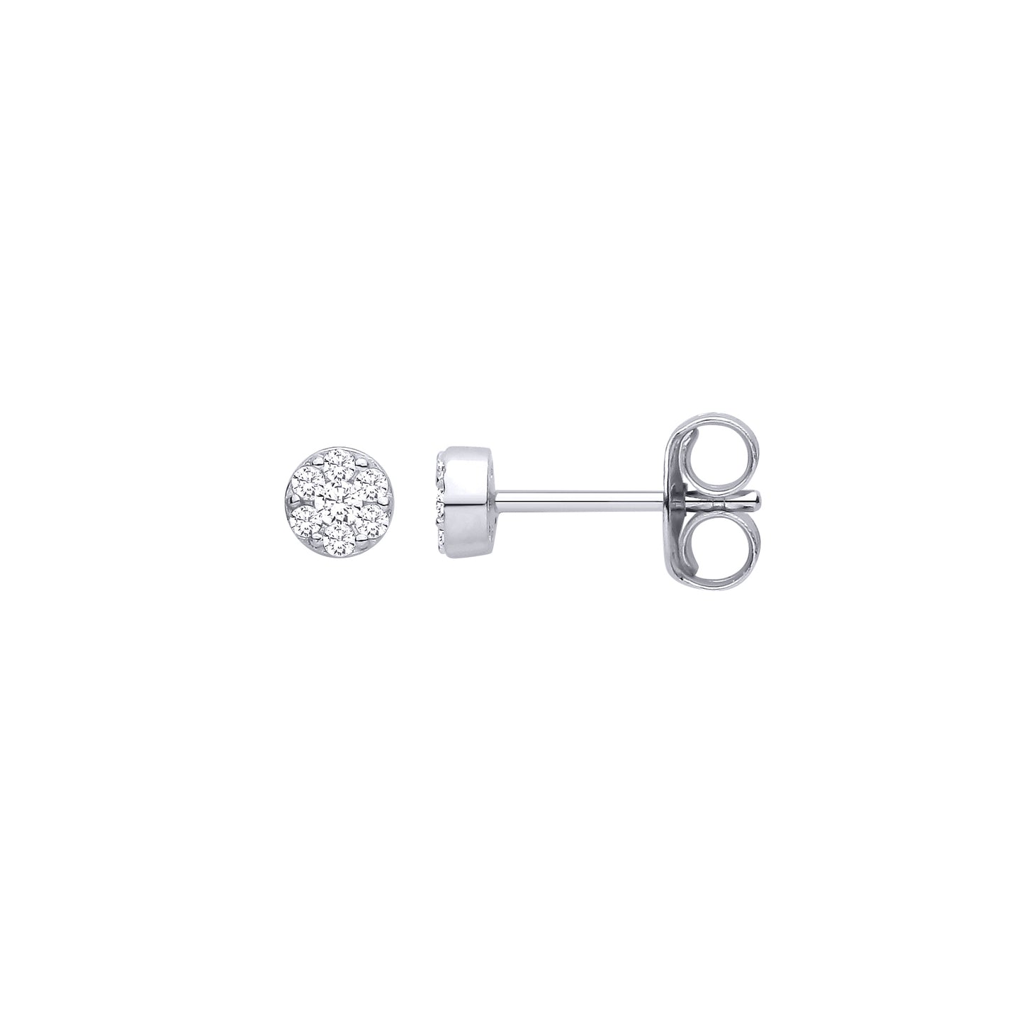 Silver  CZ 7-Stone Daisy Cluster Round Disc Stud Earrings - EAG1461