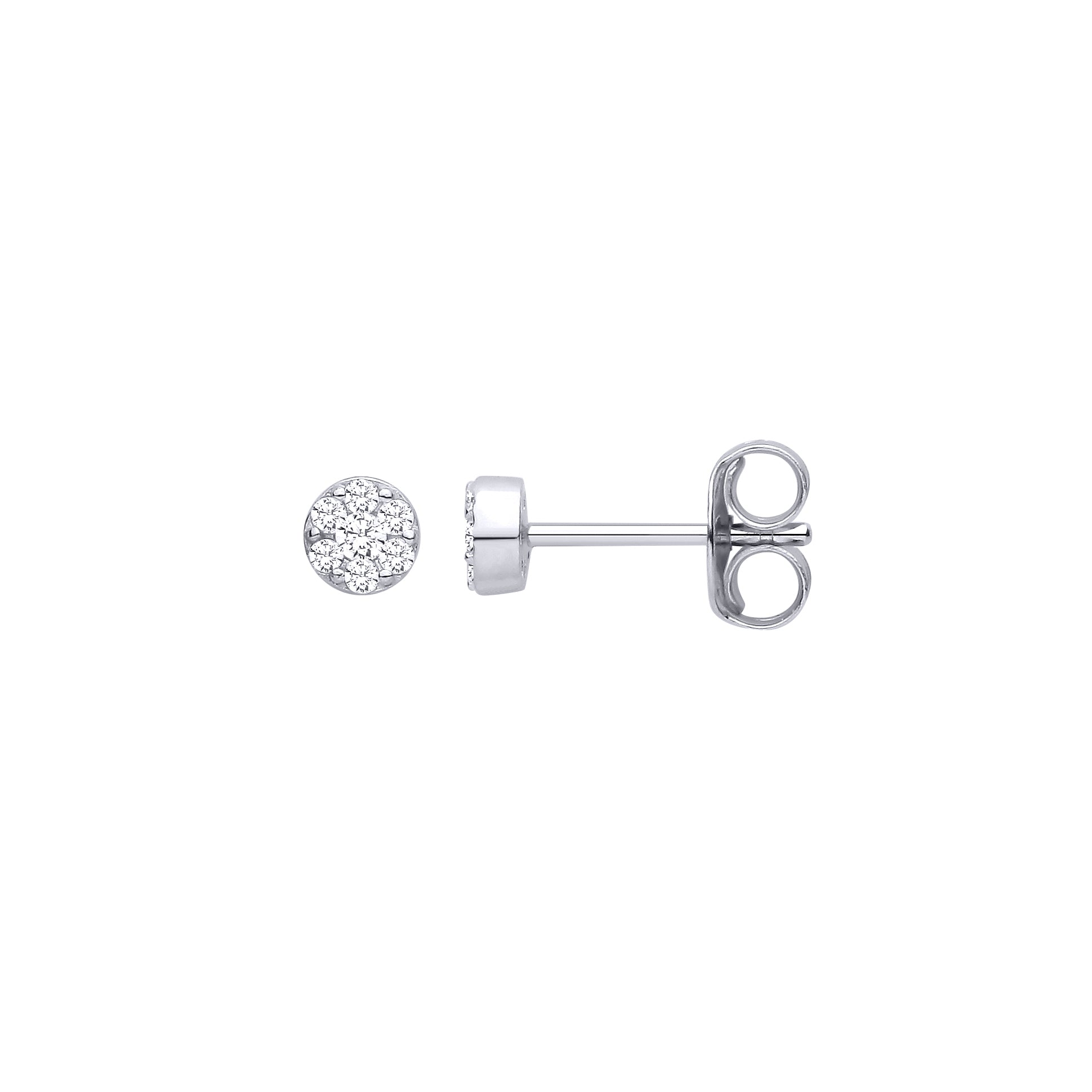 Silver  CZ 7-Stone Daisy Cluster Round Disc Stud Earrings - EAG1461