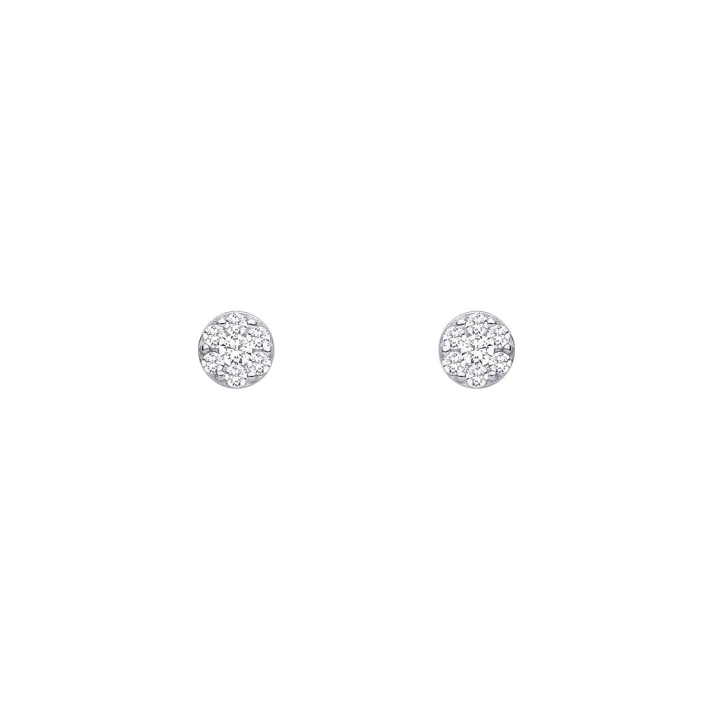 Silver  CZ 7-Stone Daisy Cluster Round Disc Stud Earrings - EAG1461