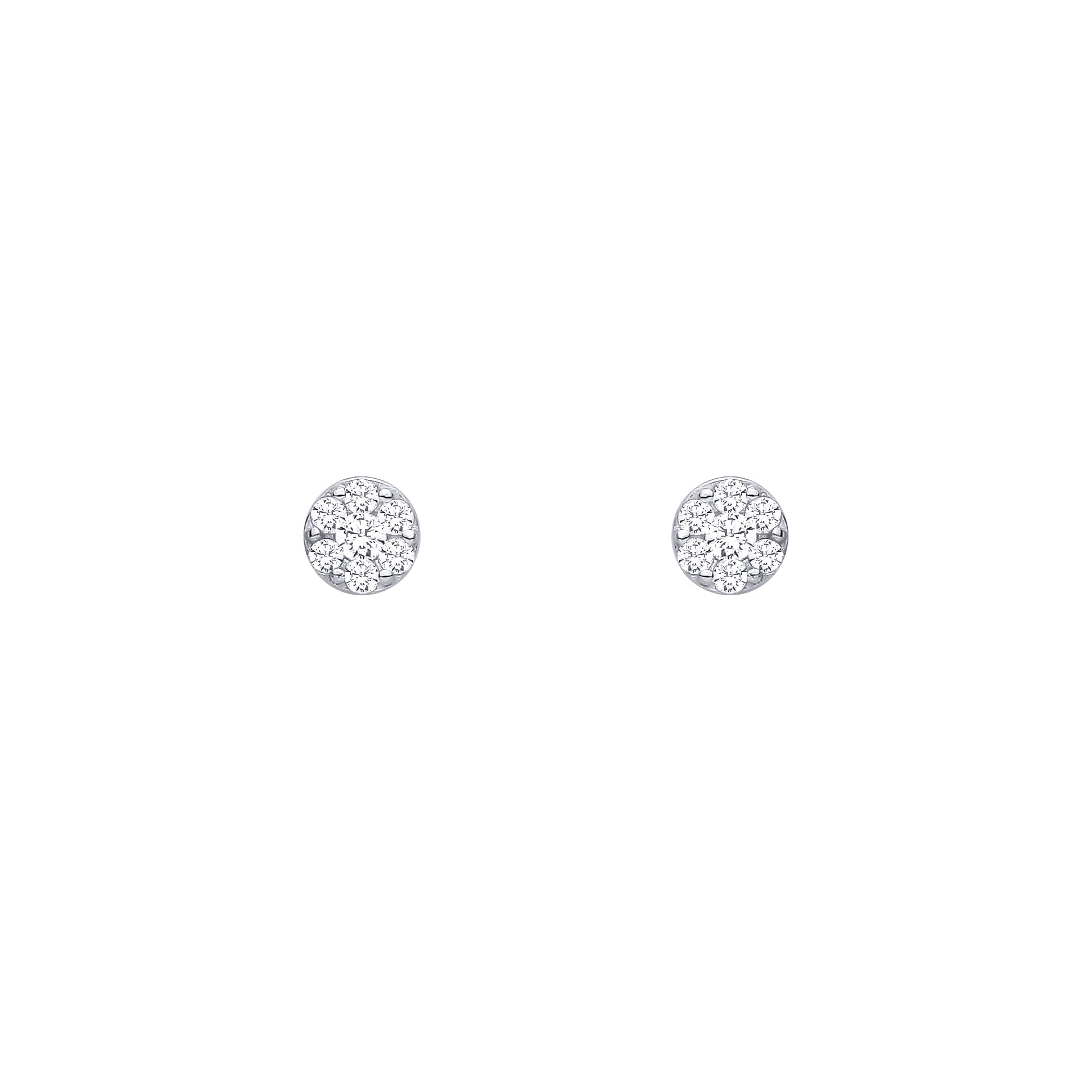 Silver  CZ 7-Stone Daisy Cluster Round Disc Stud Earrings - EAG1461