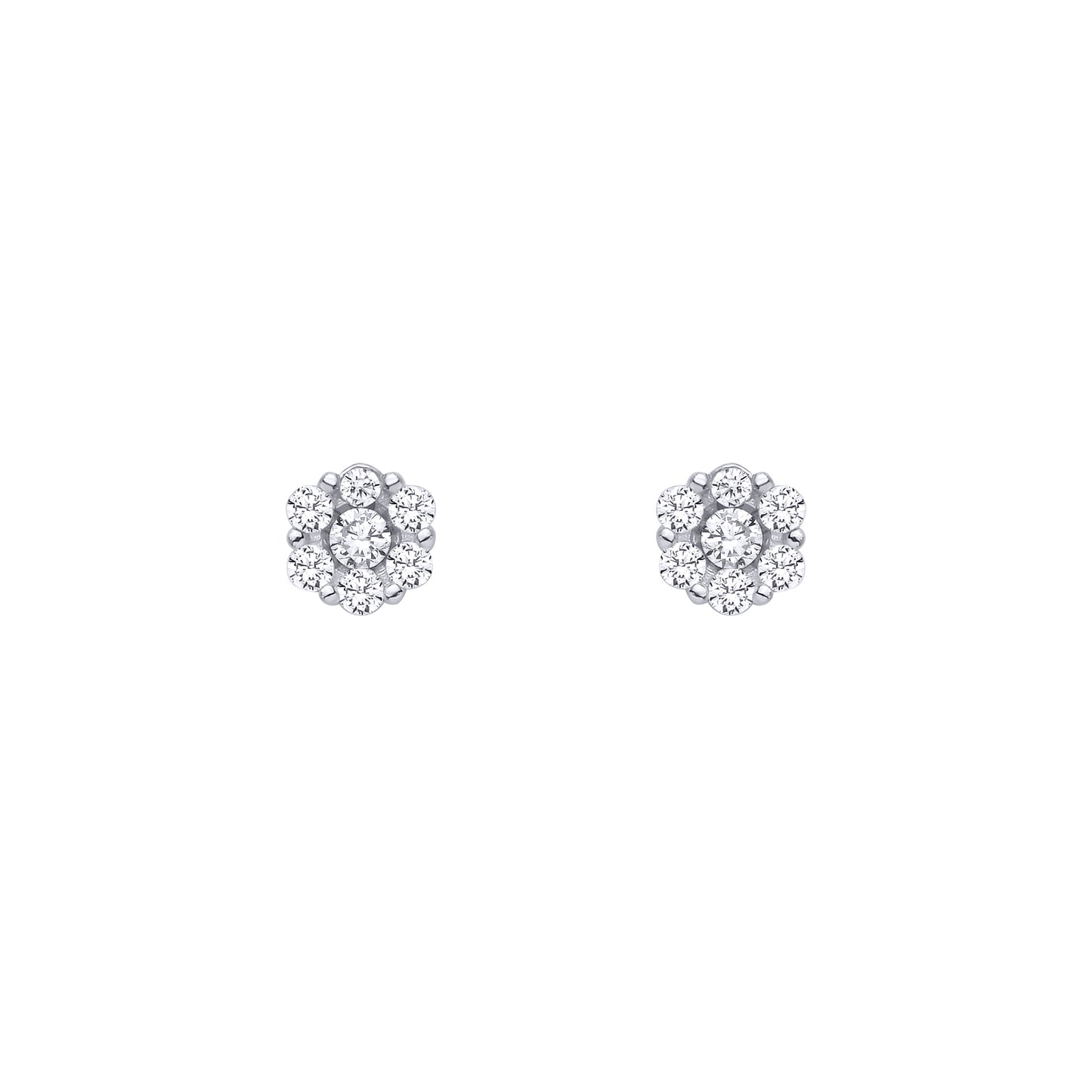 Silver  CZ Flower Cluster Stud Earrings - EAG1462