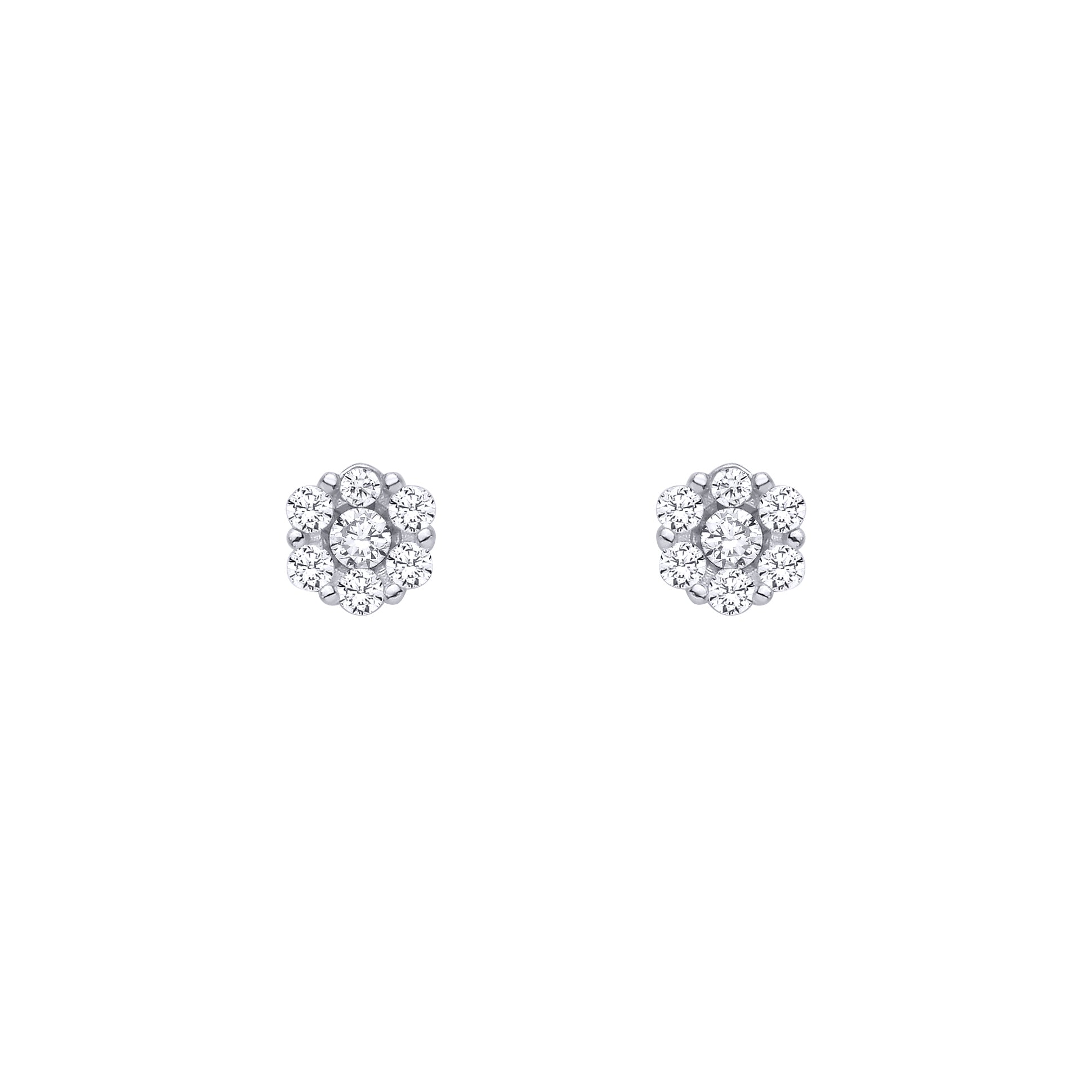 Silver  CZ Flower Cluster Stud Earrings - EAG1462