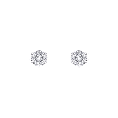 Silver  CZ Flower Cluster Stud Earrings - EAG1462