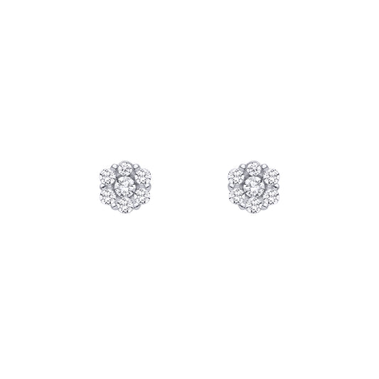 Silver  CZ Flower Cluster Stud Earrings - EAG1462