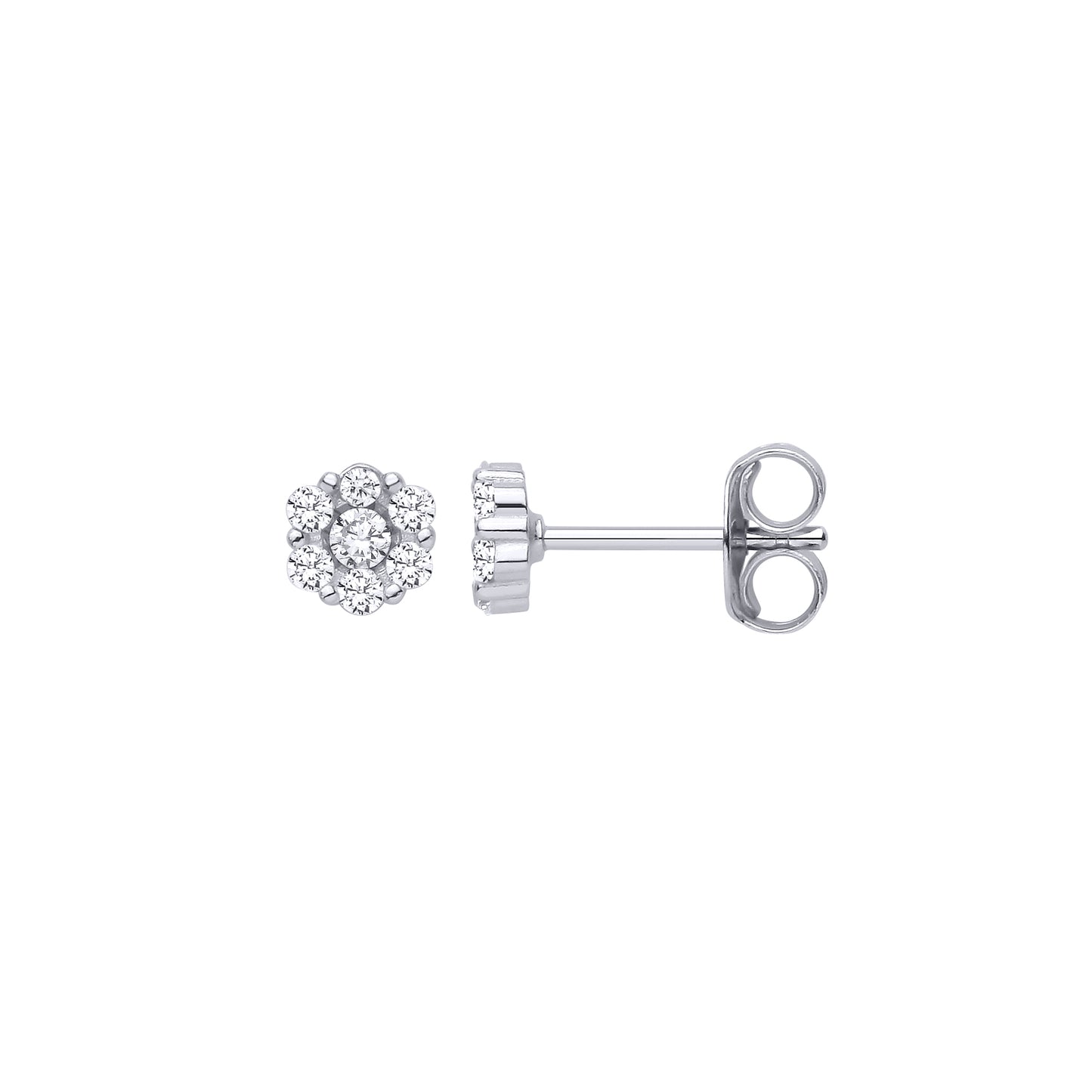 Silver  CZ Flower Cluster Stud Earrings - EAG1462