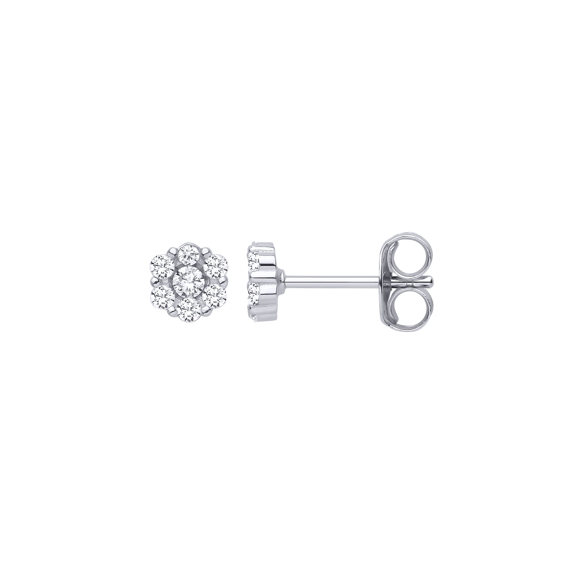Silver  CZ Flower Cluster Stud Earrings - EAG1462