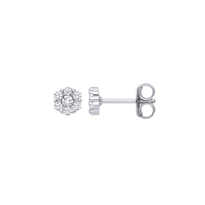 Silver  CZ Flower Cluster Stud Earrings - EAG1462