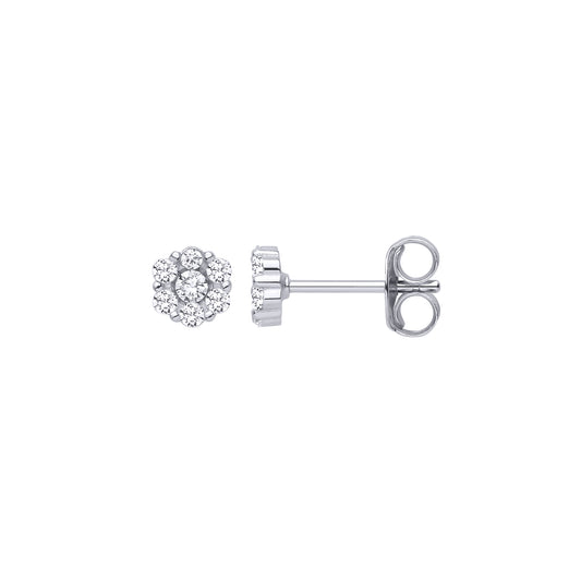 Silver  CZ Flower Cluster Stud Earrings - EAG1462