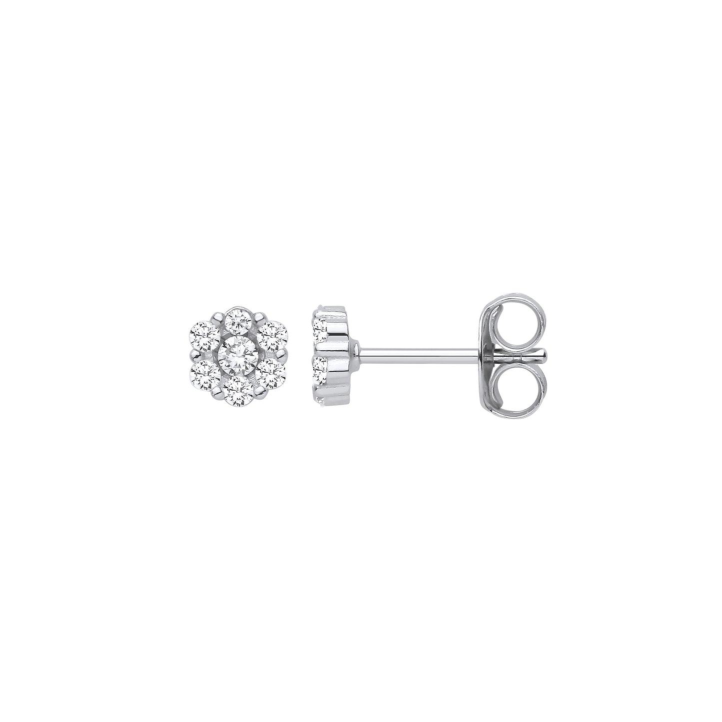 Silver  CZ 7-Stone Daisy Cluster Stud Earrings - EAG1462