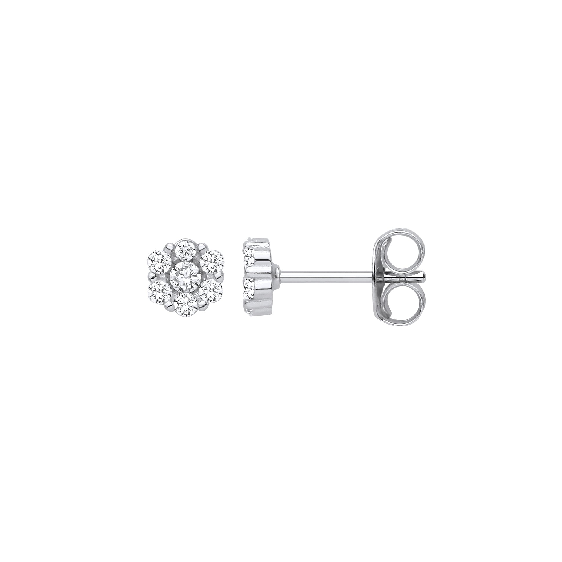 Silver  CZ 7-Stone Daisy Cluster Stud Earrings - EAG1462