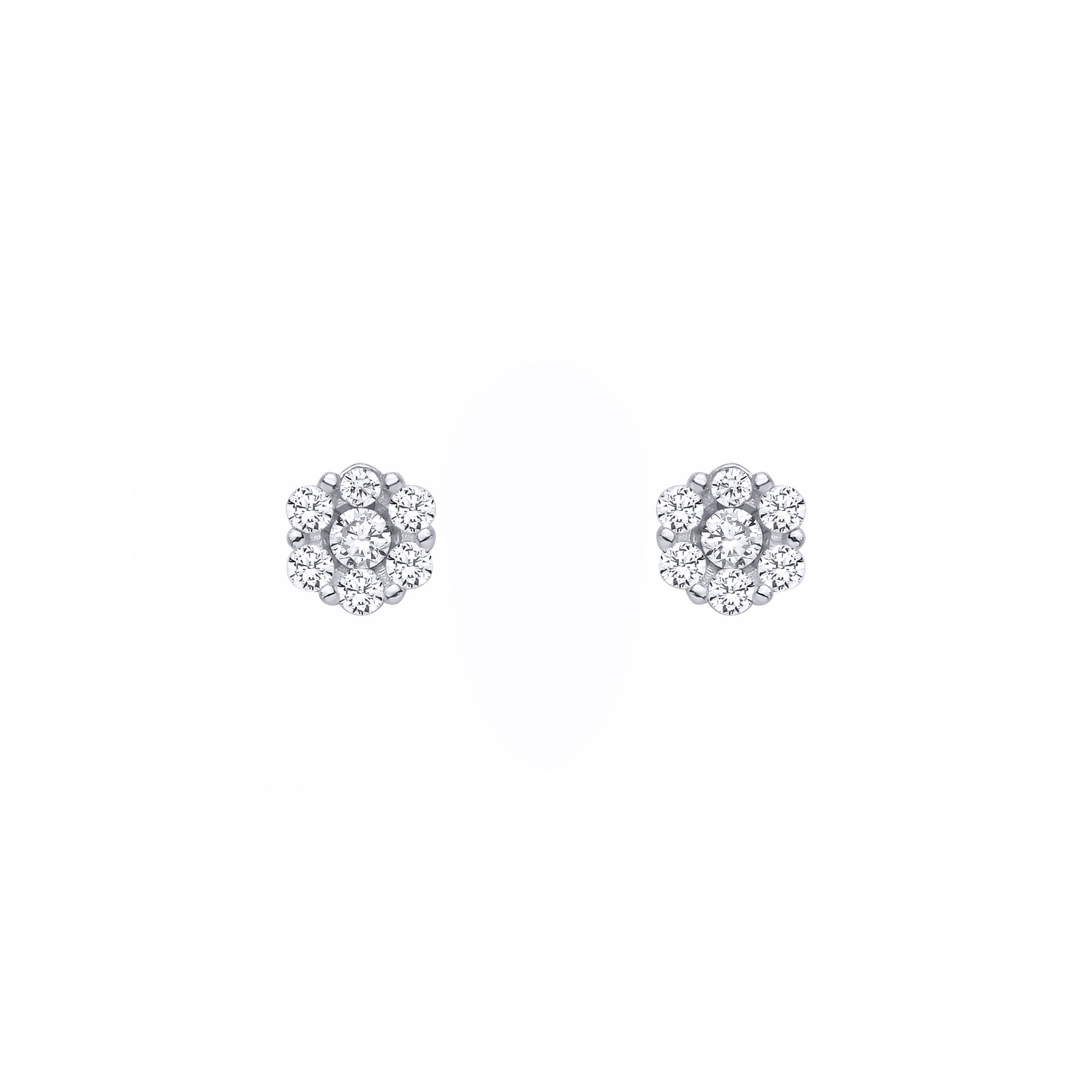 Silver  CZ 7-Stone Daisy Cluster Stud Earrings - EAG1462