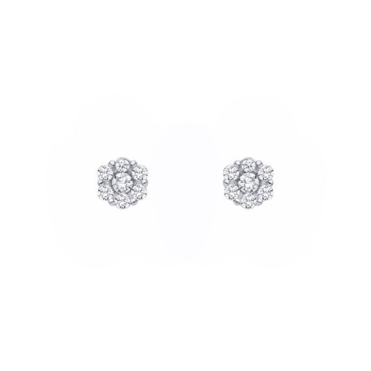Silver  CZ 7-Stone Daisy Cluster Stud Earrings - EAG1462