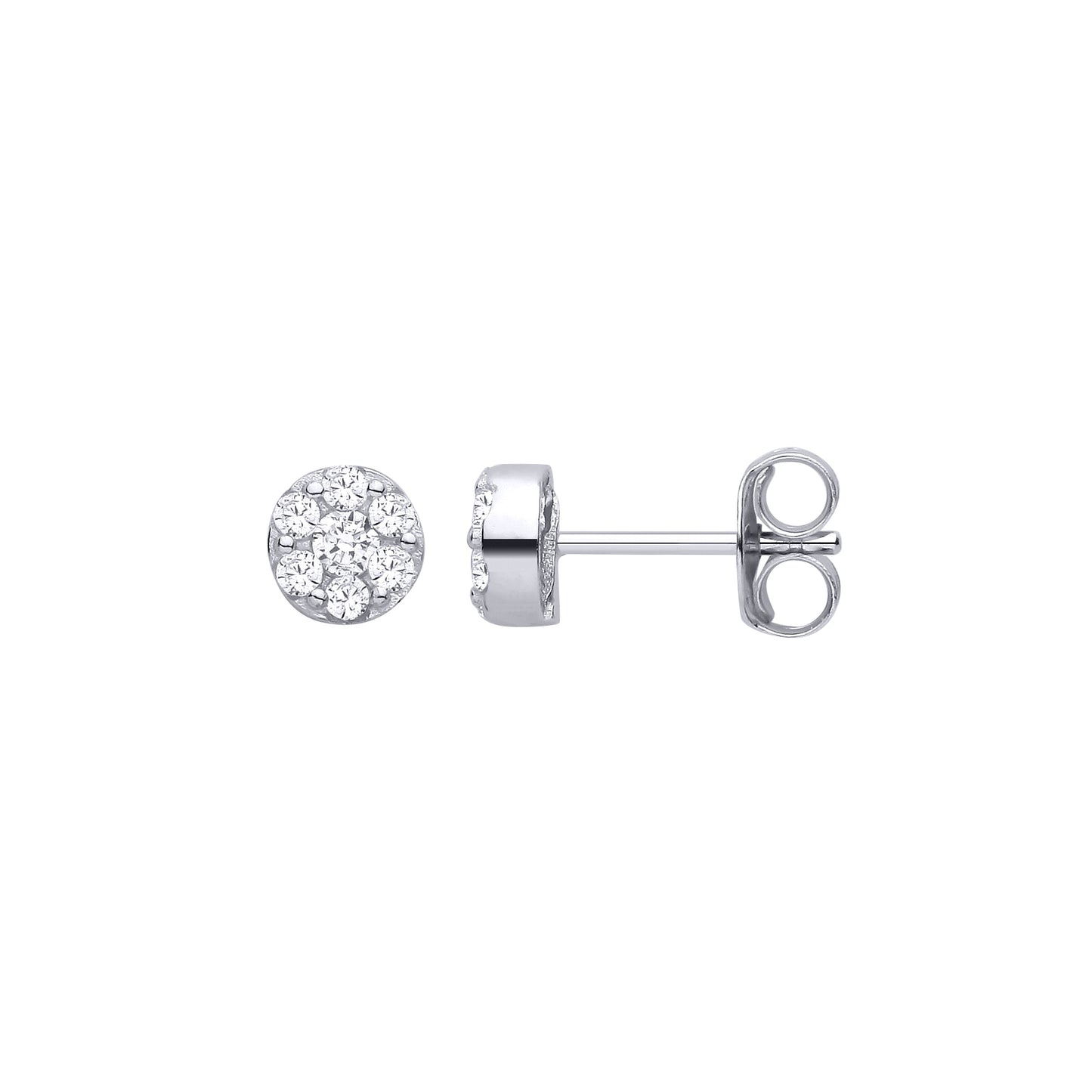 Silver  CZ 7-Stone Daisy Cluster Round Disc Stud Earrings - EAG1463