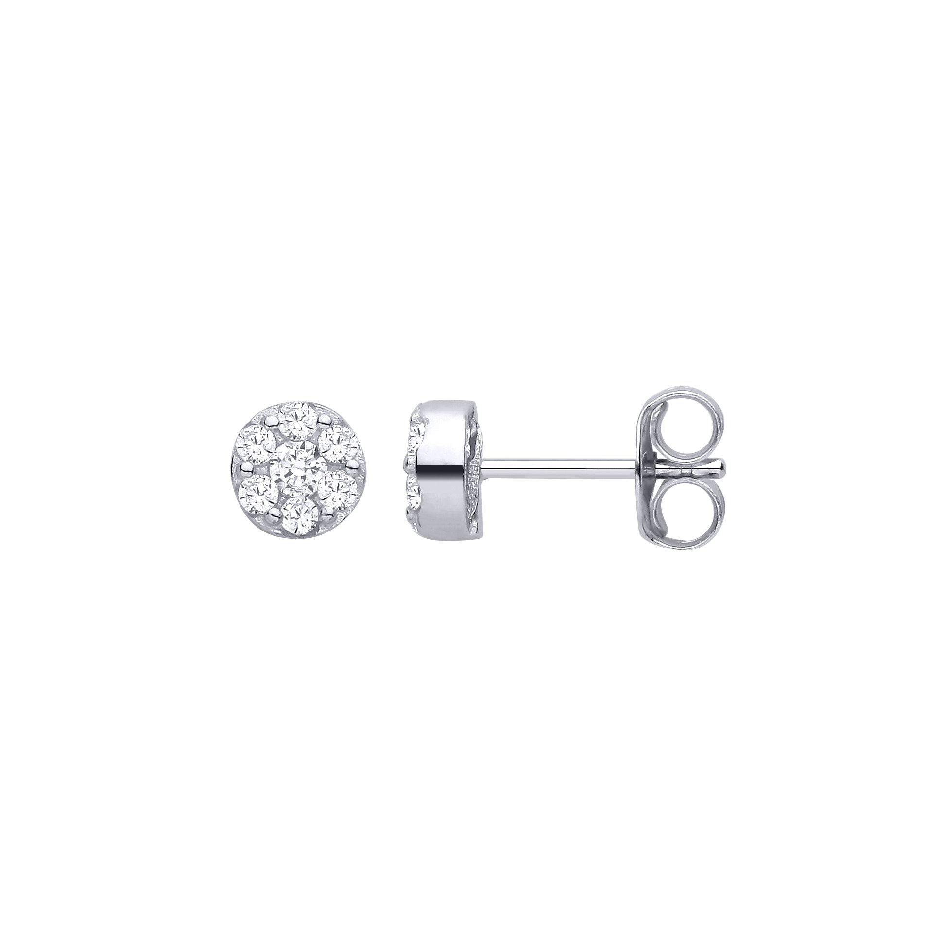 Silver  CZ 7-Stone Daisy Cluster Round Disc Stud Earrings - EAG1463